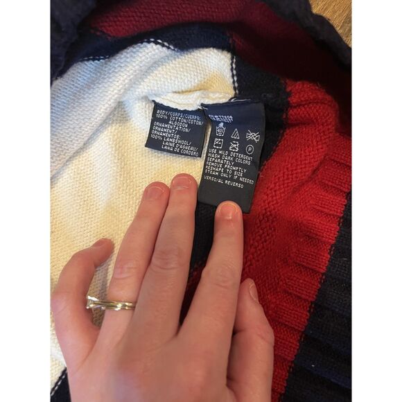 Vintage Tommy Hilfiger Cream and Red V-Neck Sweater- XL - Picture 5 of 10